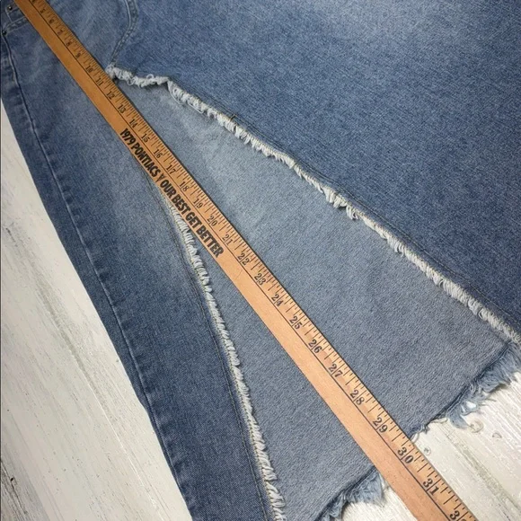Veveret Frayed Slit Asymmetric Denim Midi Skirt  Sz M - Picture 5 of 12